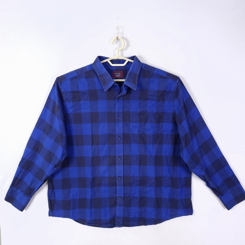 UNTUCKit mens Flannel Shirt XXXL Blue plaid Check Gruner Vetliner cotton 3XL